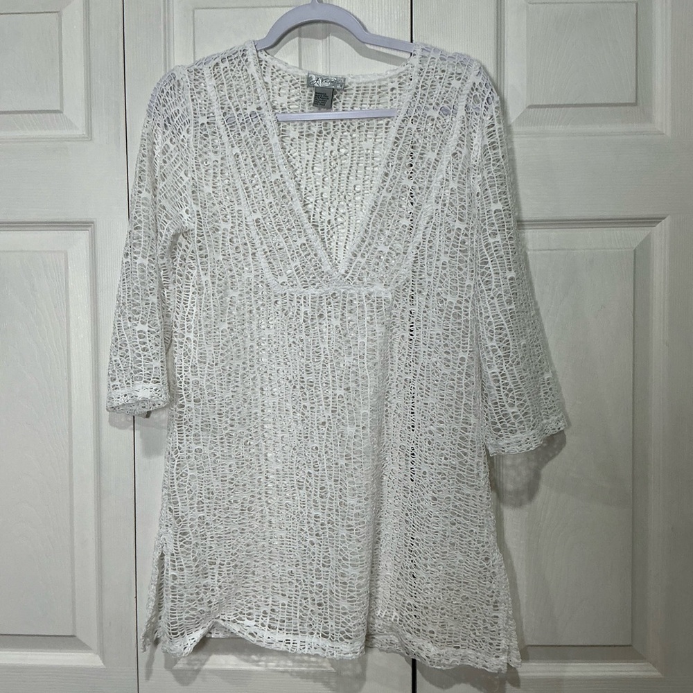 🤎 J. Valdi White Mesh Beach Swimsuit Coverup - Small
